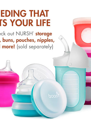 Boon Nursh Silicone Baby Bottles - Speckle - 8 Oz - 3 Count | 100% Food-Safe Silicone, Made Without BPA Or PVC, Medium Flow, Air-Free Feeding, Helps Reduce Colic Symptoms, Dishwasher Safe