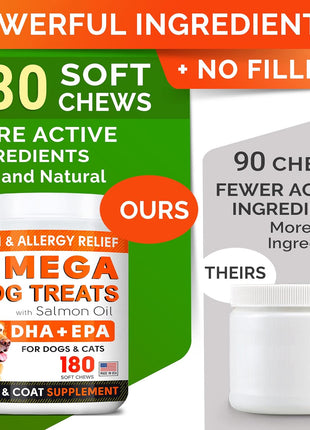Omega 3 + Allergy Relief Dogs Bundle - Allergy & Itch Relief Skin&Coat Supplement + Itchy Skin Treatment - Omega 3 & Pumpkin - Hot Spots Treatment + Itching & Licking Treats - 420 Chews - Made in USA