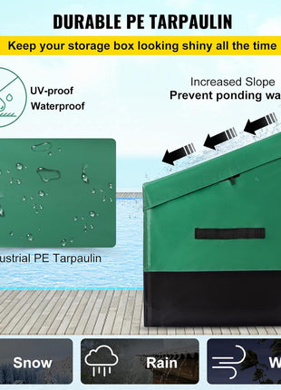 VEVOR Outdoor Storage Box, 230 Gallon Waterproof PE Tarpaulin Deck Box w/Galvanized Frame, All-Weather Protection & Portable, for Camping, Garden, Poolside, and Yard, Black & Green