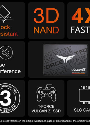 TEAMGROUP T-Force Vulcan Z 2TB SLC Cache 3D NAND TLC 2.5 Inch SATA III Internal Solid State Drive SSD (R/W Speed up to 550/500 MB/s) T253TZ002T0C101