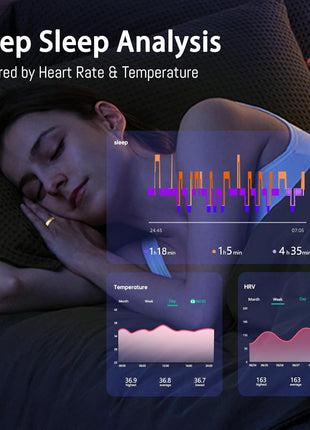 Smart Ring for Women & Men, Health Tracker Ring with Heart Rate, Blood Oxygen,Blood Pressure, IP68 Waterproof Fitness Ring, Sleep Tracker for iPhone and Android, No APP Fee
