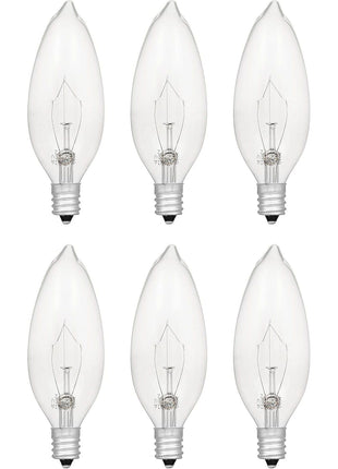 SYLVANIA Incandescent Double Life Light Bulb, B10, 25W, Candelabra Base, 175 Lumens, 2850K, Clear, Soft White - 6 Count (Pack of 1) (18748)