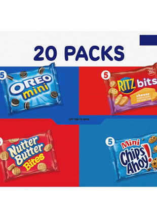 Nabisco Snacks Variety Pack, 4 Flavors, Cookies & Crackers, 20 Snack Packs | OREO Minis, NUTTER BUTTER Bites, CHIPS AHOY! Minis Cookies, and RITZ Bits Cheese Sandwich Crackers, Individually Wrapped