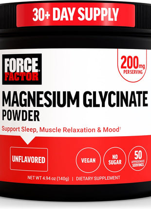 Force Factor Magnesium Glycinate 200mg | Magnesium Supplement for Women & Men to Support Sleep, Muscle Relaxation & Mood, High Absorption, Vegan, 50 Servings