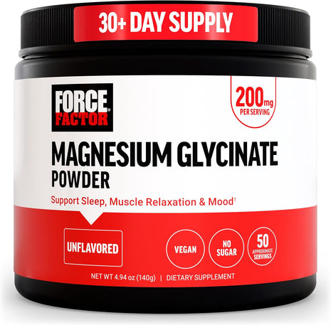 Force Factor Magnesium Glycinate 200mg | Magnesium Supplement for Women & Men to Support Sleep, Muscle Relaxation & Mood, High Absorption, Vegan, 50 Servings
