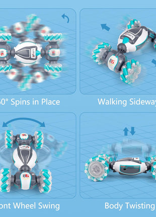 PREPOP Gesture Sensing RC Stunt Car, Birthday for Age 6 7 8-12 13+ Year Old Boys - Cool Toys for Kids, Hand Controlled Remote Control Twist Vehicle with Lights & Music, 4WD Rotating