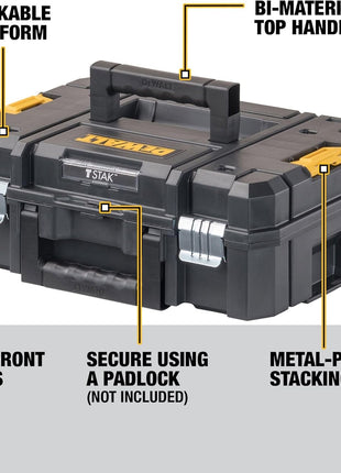 DEWALT TSTAK II Tool Box, Flat Top Tool Storage Case, Organizer Box Holds Up To 66 lbs, Flexible Platforms for Stacking, 13 Inch (DWST17807)