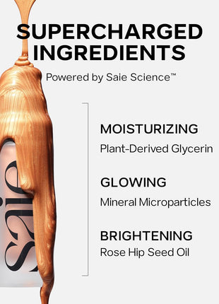 Saie Radiant Glow Duo - Dew Bronze Soft-Focus Liquid Bronzer in Spritz (0.4 oz) & Mini Glowy Super Gel Lightweight Illuminator in Sunglow (0.5 oz), Hydrating Makeup Essentials for a Sun-Kissed Glow