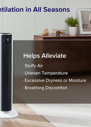 Levoit Tower Fan for Bedroom, 28ft/s Fans that Blow Cold Air, 28dB Quiet | Standing Floor Fan for Room, 90° Oscillating, 5 Speeds 4 Modes & Temp Sensor, Bladeless, 12H Timer, Remoter, 36 inch, White