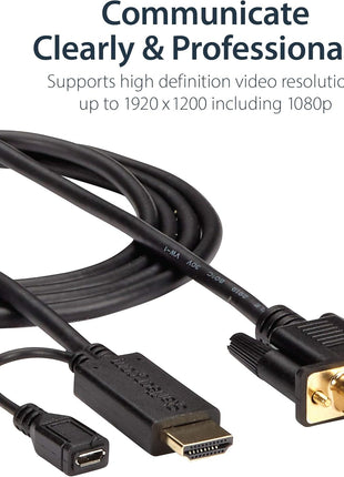 StarTech.com HDMI to VGA Cable – 6ft 2m - 1080p – Active Conversion – HDMI to VGA Adapter Cable for Your VGA Monitor / Display (HD2VGAMM6)