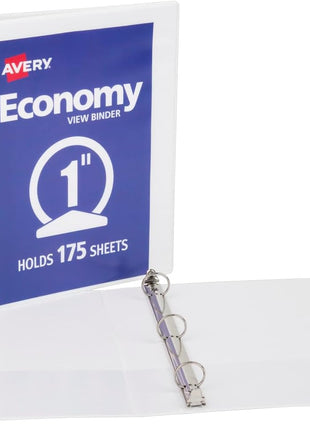 Avery Standard View 3 Ring Binder, 1" Round Rings, 175-Sheet Capacity, 1.4 Inch Wide Spine, 1 White Binder, Ideal for Lightweight Organization and Occasional Referencing (05711)