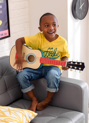 KidKraft Lil' Symphony Wooden Play Guitar, Kids Musical Instrument Toy, Gift for Ages 3+ | Beginner Acoustic Guitar with Adjustable Strings, Really Works, Primary Colors, Gift for Ages 3+