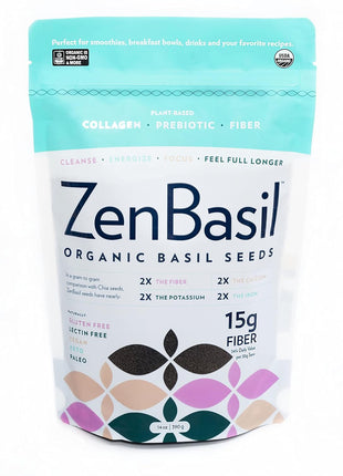 Zen Basil Seeds | edible basil seeds, kosher, non-gmo, lectin free, gluten free, plant based, keto, paleo, vegan | 15g fiber per/serv | 14oz | more fiber than chia seeds | prebiotic