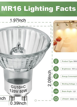 SerBion GU10 120V 50W Halogen Light Bulbs for Track and Range Hood, GU10+C Candle Warmer Lamp with Dimmable, 2700K Warm White, 6000+Hours Long-Lasting Pack of 6