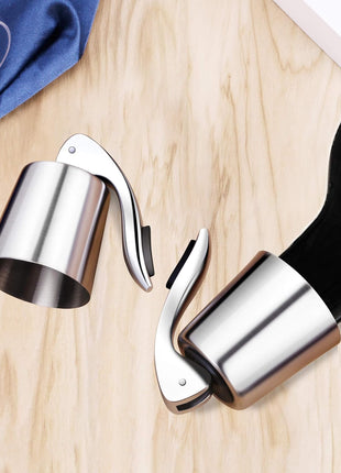 2-Pack Wine Stoppers, Airtight Seals to Keep Wine Fresh, Easy Press-to-Seal | Leakproof for horizontal storage, Expanding silicone seal, Reusable, Sleek stainless steel design, Ideal gift for wine lovers