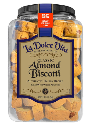 La Dolce Vita Almond Biscotti, Authentic Italian-Style Cookies, 40oz Jar