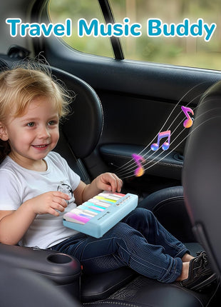iPlay, iLearn Toddler Mini Piano Toy, Pocket Travel Musical Piano Kids 1-3 | Portable Musical Instrument Toys W/ Rainbow Lights, Music Interactive Birthday Gift 2 4 5 6 Year Old Boy Girl Child-Blue