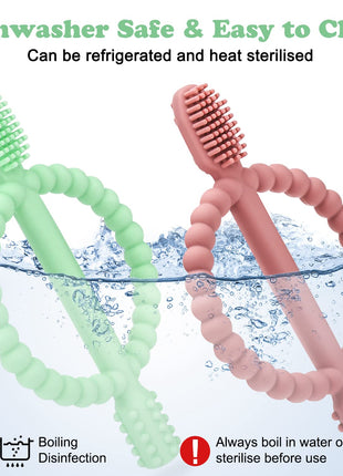 MISSLILI Baby Teething Toys with Easy-Hold Handle, Infant Toothbrush | Textured On Both Sides Helps Massage, Soothe Sore Gums, Silicone Teething Toys for Babies 0 3 6 12 36 Months Bright.