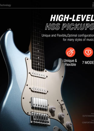 Donner DST 152R Electric Guitar, 39 inch Beginner Electric Guitar Kit, HSS Pickup with Coil Split, Guitar Starter Set with Amp, Bag, All Accessories, Metallic Ice Blue