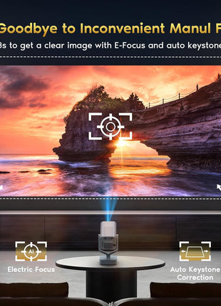 Mini Portable Projector with WiFi 6 and Bluetooth 5.2, 1080P 4K Support, 200 ANSI Lumens, Electric Focus &Auto Keystone 270° Rotatable Movie Wireless Projector for Phone, Compatible with TV Stick/HDMI