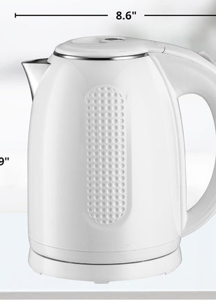 OVENTE 1.7L Double Wall Electric Tea Kettle, 1100W Power, White KD64W | Water Boiler with Cool-Touch Exterior, Stainless Steel Interior, Auto Shut-Off, Boil-Dry Protection & Locking Lid, Easy Clean