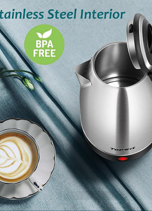 TOPWIT 2.0L Stainless Steel Electric Kettle, Rapid Boiling Hot Water Kettle | BPA-Free, No Plastic Contact, Electric Tea Kettle with Auto Shut-off and Boil-dry Protection for Home & Office