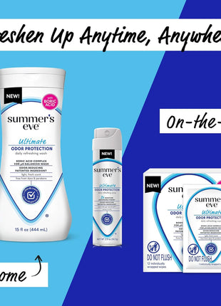 Summer's Eve Feminine Wash, Ultimate Odor Protection, Boric Acid, 15 Fl Oz