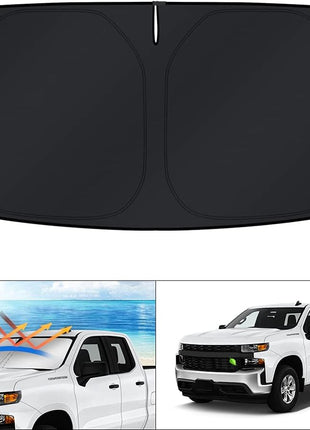 KUST Windshield Sun Shade for 2019-2025 2026 Chevrolet/Chevy Silverado 1500 Accessories, Regular Cab, Crew Cab, Double Cab 2Dr 4Dr Custom Fit Window Shade Sun Visor Foldable Blocks UV Rays