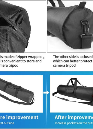 HEMMOTOP Tripod Case, 31.5x7 in Heavy Duty Tripod Bag with Shoulder Strap and Handle, All Sides 0.4in Thick Padded Carrying Case with Two Zippered Pockets for Speaker Stand, Monopod - R08018 Black