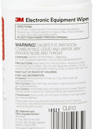 3M Antistatic Wipes, 80-Count Canister, Safe for Use on Most Electronic Devices (CL610)