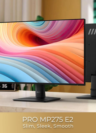 msi PRO MP275 E2 27-inch IPS 1920 x 1080 (FHD) Gaming Office Monitor, 120Hz, Free-Synch, HDMI, DisplayPort, VGA Port, VESA Mountable, Tilt, Speaker, 4-Side Slim Bezel 1ms, Black