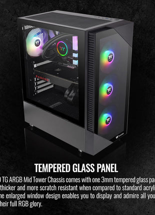 Thermaltake View 200 TG ARGB Motherboard Sync ATX Tempered Glass Mid Tower Computer Case with 3x120mm Front ARGB Fan, CA-1X3-00M1WN-00