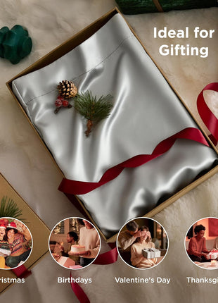 Bedsure Satin Pillowcase, Similar to Silk Pillow Cases Queen Size Set of 2, Cooling Pillow Case with Envelope Closure, Christmas Room Decor Gifts for Women Men, Silver Grey, 20x30 Inches, 2pcs