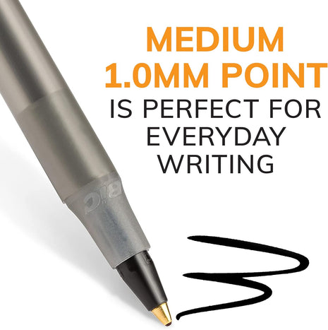 BIC Round Stic Black Ballpoint Pens, Medium Point, 1.0mm, 10-Count | Bulk Pack for Office or School, Flexible Round Barrel for Comfort, Smooth Ink for Consistent Writing, Dependable Performance