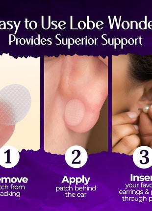 Lobe Wonder - The ORIGINAL Ear Lobe Support Patch for Pierced Ears - Eliminates the Look of Torn or Stretched Piercings - Protects Healthy Ear Lobes from Tearing - 60 Patches - Clear & Latex-Free