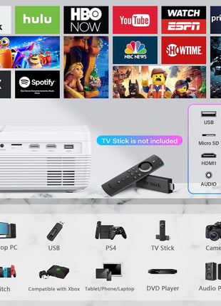 Full HD WiFi Bluetooth Projector Built in DVD Player, 12000LM 1080P Supported, Portable Mini DVD Projector for Outdoor Movies, 250" Home Theater, Compatible with iOS/Android/TV Stick/PS4/HDMI/USB/TF