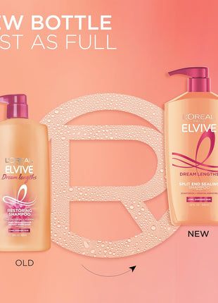 L'Oreal Paris Elvive Dream Lengths Shampoo and Conditioner Set, Seals Split Ends, Hydrating & Strengthening Hair Repair, Fine Castor Oil and Vitamins B3 and B5, 56 Fl Oz Set
