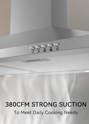 Hermitlux Range Hood 30 inch Stainless Steel, Wall Mount Vent Hood for Kitchen with Charcoal Filter, Ducted/Ductless Convertible