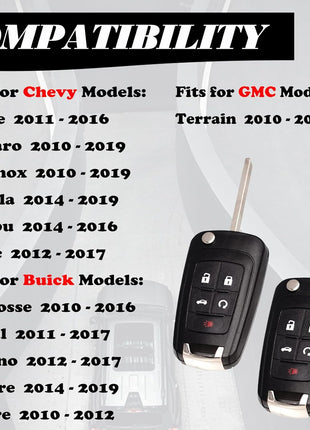 MechanMagic Flip Key Fob Replacement Fits for Chevy Equinox Camaro 2010-2019 Cruze Malibu Impala Sonic GMC Terrain Buick Lacrosse Regal Verano Encore Keyless Entry Remote Control 2 Sets