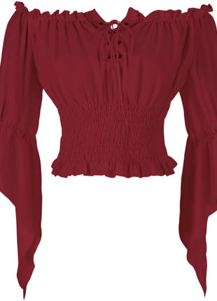 Womens Renaissance Peasant Blouse Off Shoulder Trumpet Sleeve Tops(S,Z2880C)