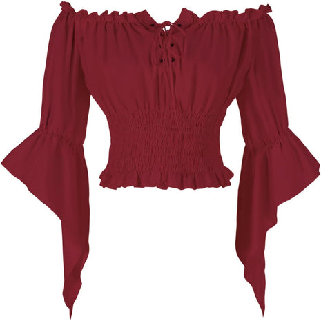 Womens Renaissance Peasant Blouse Off Shoulder Trumpet Sleeve Tops(S,Z2880C)