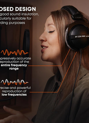 beyerdynamic DT 770 PRO 80 Ohm Over Ear Studio Headphones in Gray. Enclosed design, wired for professional recording and monitoring