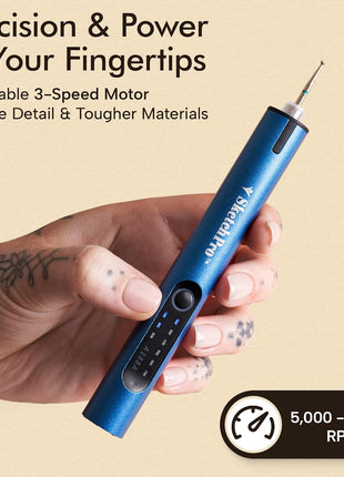 SketchPro Cordless Engraving Pen with LED Light – 3-Speed Precision Etching Tool for Wood, Metal, Glass & Plastic – USB-C Rechargeable, 26 Accessories – Ideal for DIY, Jewelry & Craft Projects