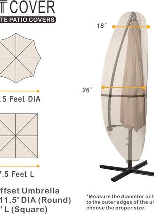 ULTCOVER Patio Parasol 600D Waterproof Outdoor Offset Banana Style Umbrella Cover - Fits Cantilever Offset Umbrella 7.5-11.5 Feet