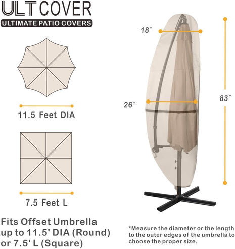 ULTCOVER Patio Parasol 600D Waterproof Outdoor Offset Banana Style Umbrella Cover - Fits Cantilever Offset Umbrella 7.5-11.5 Feet