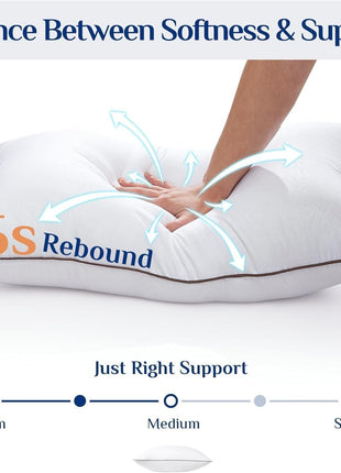 JOLLYVOGUE Standard Pillows Set of 2, Cooling and Supportive Pillows Full Size Set of 2 for Side and Back Sleepers, Down Alternative Hotel Collection Sleeping Pillow