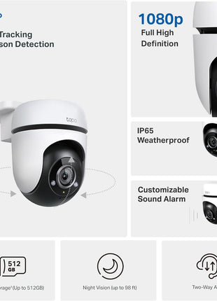 TP-Link Tapo 1080P Outdoor Wired Pan/Tilt Security Wi-Fi Camera, 360? View, Motion Tracking, Works with Alexa & Google Home, Night Vision, Free AI Detection, Cloud & SD Card Storage, Tapo C500