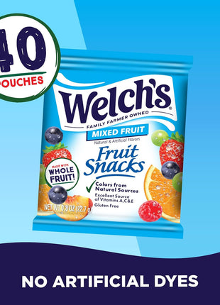 Welch's Fruit Snacks - Mixed Fruit Box - Kids Snacks - 0.8 Oz - 40 Pack | Bulk Box, Made with Whole Fruit, Gluten-Free Snack Packs for Kids and Adults, No Artificial Dyes
