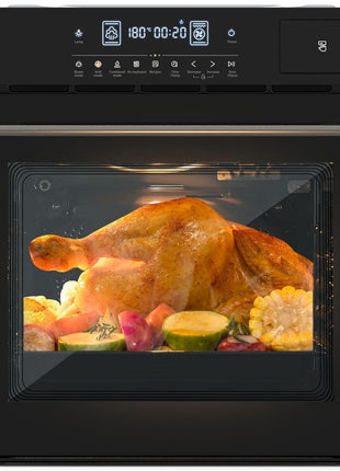24" Single Wall Oven, 2.5 Cu.ft Built-in Timer-Convection Electric Wall Oven with 8 Baking Modes, 3000W, 240V, Stainless Steel, 3D Surround Heating, Timer, Touch Control, Safety Lock, Black