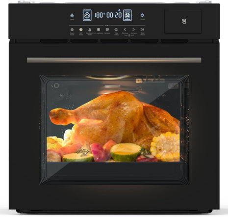 24" Single Wall Oven, 2.5 Cu.ft Built-in Timer-Convection Electric Wall Oven with 8 Baking Modes, 3000W, 240V, Stainless Steel, 3D Surround Heating, Timer, Touch Control, Safety Lock, Black
